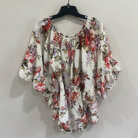 LPA Romper Multicolor Floral Linen Blend Off The Shoulder Casual Sz Small - Picture 10 of 12